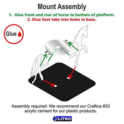 LITKO Horse Mount | Compatible with D&D & Pathfinder | 50mm Square | Grey | Turns a 30mm (1.25-inch) hero into a saddled rider | 2-inch footprint | Includes steed + clear acrylic base | Glue assembly - color: Grey, style: 2-Inch Square Base