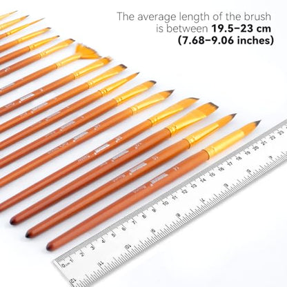 Transon 16 pcs Artist Paint Brush Set Versatile for Acrylic Painting Watercolor Painting Gouache Painting Brown Color - color: Brown