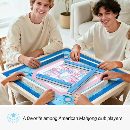 KUNTE Mahjong Mat, Blue, 32"x32" | Non-Slip, Quiet, Waterproof, Foldable, American Mahjong - color: Sweet Town