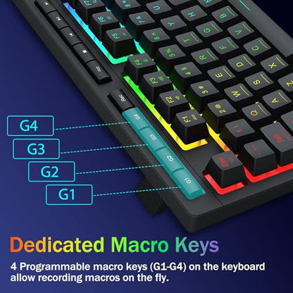 Redragon K524 75% Wired Gaming Keyboard, RGB Backlit, Whisper-Quiet, Black | Membrane Keyboard with Programmable Macro and Multimedia Keys, Anti-ghosting, Spill Resistant,Compact for Win/MAC/PS/Xbox - color: Wired