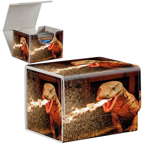 PU Leather Deck Box for MTG Commander Cards, Fits 100+ Double Sleeved Cards, Secure Magnetic Trading Card Storage Case for TCG CCG,Fire Breathing Komodo Dragon - color: Fire Breathing Komodo Dragon