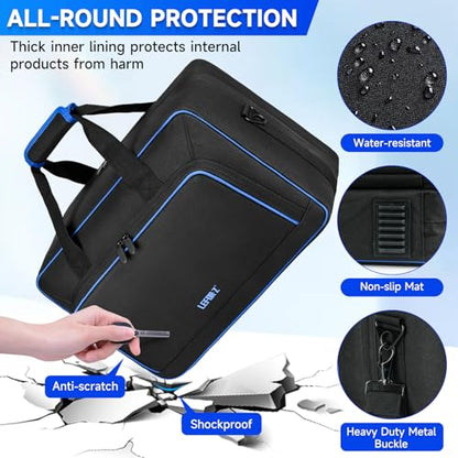 Carrying Case Compatible with PS5/PS5 Pro/PS4,17 Pockets Travel Storage Bag with Thick Padding Compatible with Playstation 5/PS5 Digital Edition,Controller,Game Discs,Charger & Accessories,Black,Blue | 17 Pockets Protective Storage Bag Compatible with Pla