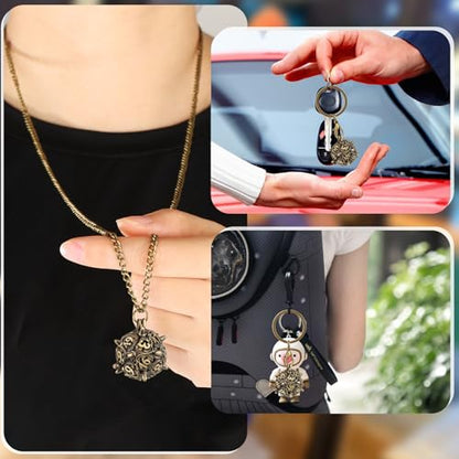 Mini DND Dice Set with D20 Spike Metal Cage Portable Keychain Necklace, Tiny 7pcs Polyhedral D&D Dice Set, DND Gifts with Gift Box, D&D Accessories for RPG, Bronze - color: Bronze