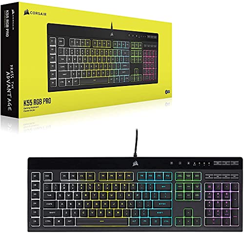 Corsair K55 RGB PRO Membrane Wired Gaming Keyboard – QWERTY US Layout, IP42 Dust and Spill-Resistant – 6 Macro Keys with Elgato Integration – iCUE Compatible – PC, Mac, Xbox – Black - color: Black, style: K55 RGB PRO