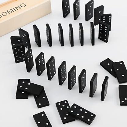 Deekin 50 Pack Mini Dominos Set for Kids and Adults Bulk 28 Tiles Double 6 Dominoes Game Domino Party Favors Wooden Board Games with Wood Case Family Games Toys for Child Gifts Travel