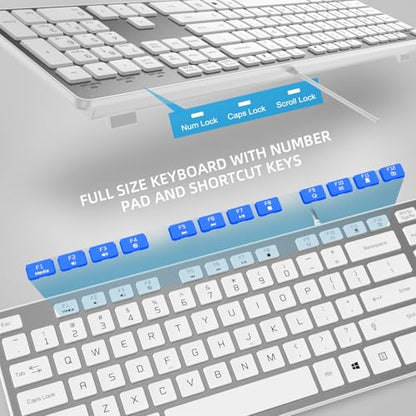 Wired USB Keyboard, Comfortable Quiet Chocolate Keys, Durable Ultra-Slim Computer Keyboard Wired(QWERTY) for PC, Windows 11/10/8/7/XP/Vista KB1430 (Sliver-1, Wired Keyboard for Windows) - color: Sliver-1