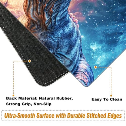 Desk Pad, Large Game Mouse Pad + Small Mouse Pad + Wrist Rest,Ergonomic Mouse Pad,Table Mat with Stitched Edge,Anti-Slip,Memory Foam Desk Mat for Home Office Gaming(23.6×11.8in),Galaxy Dinosaur - color: Galaxy Dinosaur