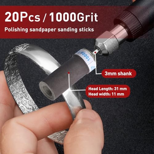 20 Pcs 1000 Grit Sanding Drums Sandpaper Sticks Set for Dremel Rotary Tool with 1/8" Shank,Sanding Drums Accessories Dry/Wet Abrasive Cylinders for Wood/Metal Rust Removal/Jade Polishing（1000 Grit） - size: 1000 Grits