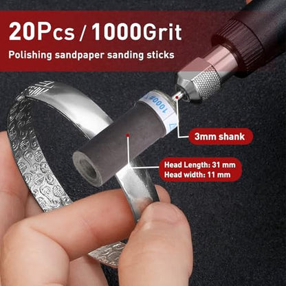 20 Pcs 1000 Grit Sanding Drums Sandpaper Sticks Set for Dremel Rotary Tool with 1/8" Shank,Sanding Drums Accessories Dry/Wet Abrasive Cylinders for Wood/Metal Rust Removal/Jade Polishing（1000 Grit） - size: 1000 Grits