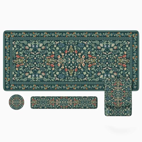 iLeadon Ergonomic Mouse Pad Set with Wrist Rest Non-Slip Desk Mat Set | Easy Typing & Pain Relief Desk Pad with wrist rest for Home Office, Comfortable Wrist Support Pad with Design - color: Dark Green