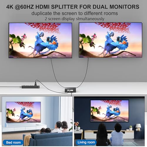 4K@60Hz 1x2 HDMI Splitter 4:4:4,18 Gbps,2 Port Powered HDMI 2.0 Splitter 1 in 2 Out Support Dual Monitors,Only Duplication/Mirror Screens (Not Extend) for HDTV/PS5 - size: 4K@60Hz 1x2 splitter