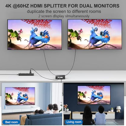 4K@60Hz 1x2 HDMI Splitter 4:4:4,18 Gbps,2 Port Powered HDMI 2.0 Splitter 1 in 2 Out Support Dual Monitors,Only Duplication/Mirror Screens (Not Extend) for HDTV/PS5 - size: 4K@60Hz 1x2 splitter