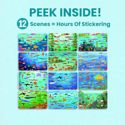 Ocean 500+ Kids Sticker Book by Cupkin Toddler Airplane Travel Activity Coloring and Sticker Book, Road Trip Essentials, 12 Coloring Pages 12 Scenes for Ages 2–8 Years - color: Deep Blue Sea