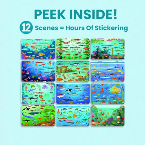 Ocean 500+ Kids Sticker Book by Cupkin Toddler Airplane Travel Activity Coloring and Sticker Book, Road Trip Essentials, 12 Coloring Pages 12 Scenes for Ages 2–8 Years - color: Deep Blue Sea