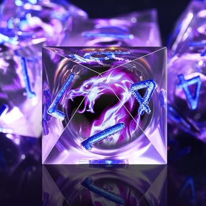 AUSTOR Violet Flame Dragon Dice Set - 7 Pieces Resin Dice: D20, D12, D10, D8, D6, D4 with Case - color: Violet Flame Dragon