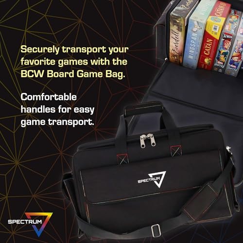 BCW Spectrum Board Game Bag | Durable Duffle for 6-8 Board Games | Expandable Pockets & Storage | Comfortable Removable Shoulder Strap | Easy Top & Side Access - color: Black