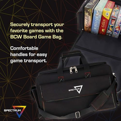 BCW Spectrum Board Game Bag | Durable Duffle for 6-8 Board Games | Expandable Pockets & Storage | Comfortable Removable Shoulder Strap | Easy Top & Side Access - color: Black