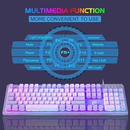 Gaming Keyboard and Mouse Combo, K1 RGB LED Backlit Wired Keyboard with 104 Key Computer PC Gaming Keyboard for PC/Laptop (Purple) - color: K1 violet