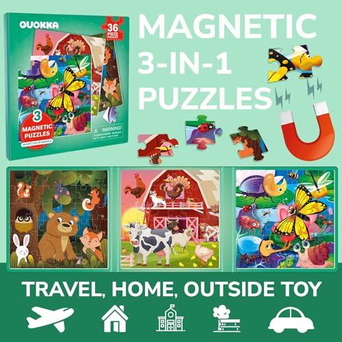 Magnetic Puzzles for Toddlers 3-5 - Kids Travel Toys for Boys and Girls | 36 Pieces Sudoku Toddler Puzzles Ages 2-4 – Animal Farm Bugs Travel Games for Kids 4-6 – Car Airplane Road Trip Games - color: 4. Farm 36 Pcs