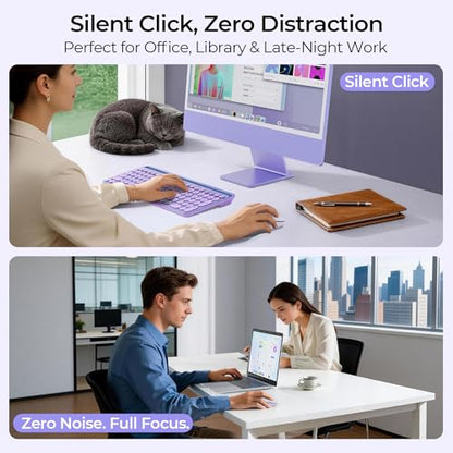seenda MOU001 Bluetooth Wireless Mouse for Laptop,Slim Computer Mice,Purple | Rechargeable Computer mouse with USB and dual Bluetooth, 3-level DPI and quiet clicks for Windows, Macbook, iPad and Travel. - color: purple