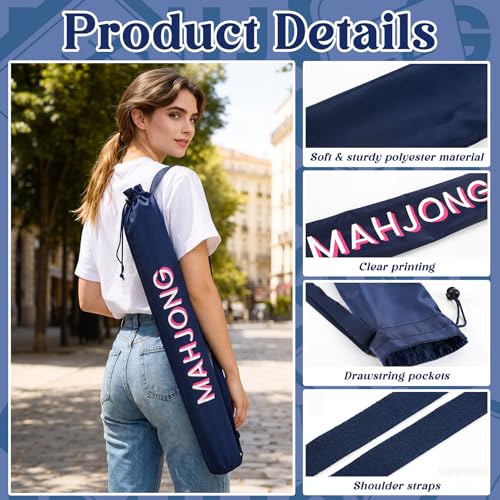 35 Inch Long Mahjong Mat Bag Waterproof Mahjong Mat Storage Carrying Bag Double Strapped Polyester Drawstring Lightweight Holder for Board Games Storage-mat Not Included(Navy Blue) - color: Navy Blue