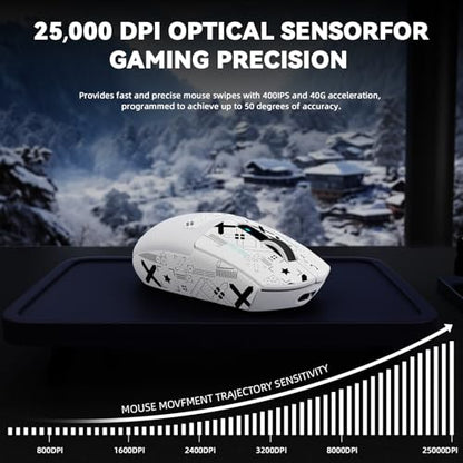 MAMBASNAKE ATTACK SHARK G3PRO Wireless Gaming Mouse with RGB Magnetic Charging Dock,Tri-Mode-2.4G/USB-C Wired/BT, 25K DPI,PAW3311 Optical Sensor,59g Ultra Lightweight,Slip Grip Tape for PC/Mac(White) - color: White & Griptape
