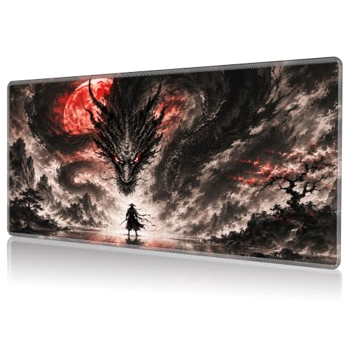 for MTG Playmat 24 x 14 Inch, TCG Card Game Play Mat with Stitched Edge | Non Slip Rubber Base Waterproof Trading Card Gaming Mat Smooth Surface Mouse Pad Desk Mat for Tabletop Games, Art Dragon Moon - color: Art Dragon Moon, size: NO Zones
