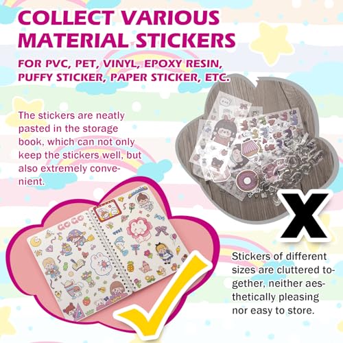 SUNEZLGO Reusable Sticker Book 60 Sheets, Sticker Collecting Book Album, Reusable Sticker Album,Sticker Organizer,Blank Sticker Book for Adults Children,Sticker Keeper Book with Tweezer and Spatula,A5 - color: Transparent