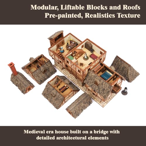 Fawlty Manor (Pro Texture) - Bridge Dwelling - Medieval Tavern - Medieval Europe Series - 3D Puzzle - Architectural Model Kit - DIY - 28mm Scale – 465 Pieces – Ages 15 Years and Above - color: Manor Medieval