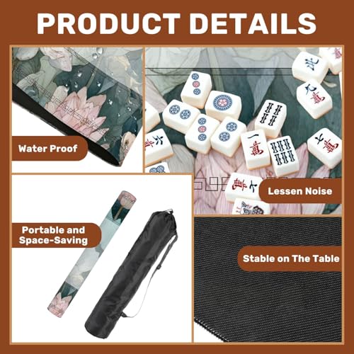 Mahjong Mat 31.5" x 31.5" Tranquil Pond Watercolor Art Lotus Flowers Vibrant Fish Non-Slip Noise Reduction Mahjong Tiles Table Cover for Dominoes Poker Card Board and Tile Games - color: Color7