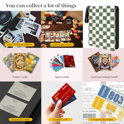 AXUASSILD 4 Pocket Card Binder, Premium Trading Card Holder Fits 400 Cards With 50 Removable Sleeves, Cute Portable Collection Card Ablum Holder Retro Green Plaid - color: Retro Green Plaid