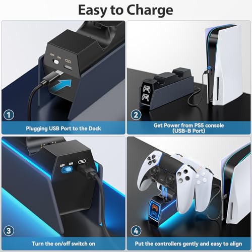 Controller Charger Station Compatible with Play 5 Faceplates Edge & Dual Controller, 9 Lightings P 5 Accessories Charging Station, P 5 Dock Stand with LED Indicator & On-Off Switch, Gray - color: Gray