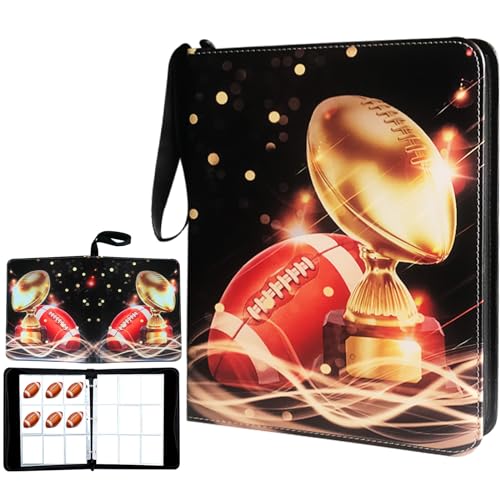 Trading Card Binder 900 Pockets, Football Card Binder Holder with 50 Removable Sleeves Fits 900 Sport Cards, Football Card Gifts Collector Album with Zipper Storage Display Case - size: 900 Pockets Football