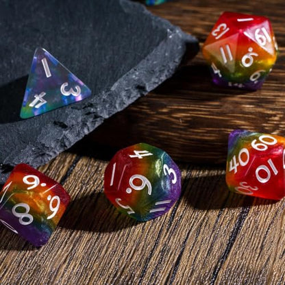 Rainbow DND Dice Set D&D Glitter Polyhedral Dice for Tabletop Games | Leather Storage Bag, DM Gift, for Dungeons and Dragons Role Playing Games - color: Rainbow