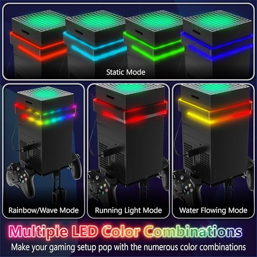 Fosmon Wall Mount for Xbox Series X/S Gaming Console Shelf Kit Stand | Mounted Storage Rack with RGB Ambient Light, Detachable Dual Controller Holder Stand, and Headphone Hanger Accessory Setup