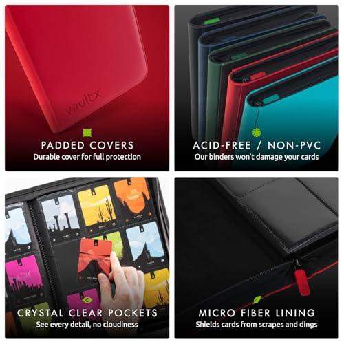 Vault X 9 Pocket Exo-Tec Zip Binder Red + 400 Penny Sleeves Gift Bundle