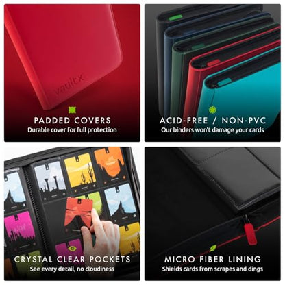 Vault X 9 Pocket Exo-Tec Zip Binder Red + 400 Penny Sleeves Gift Bundle