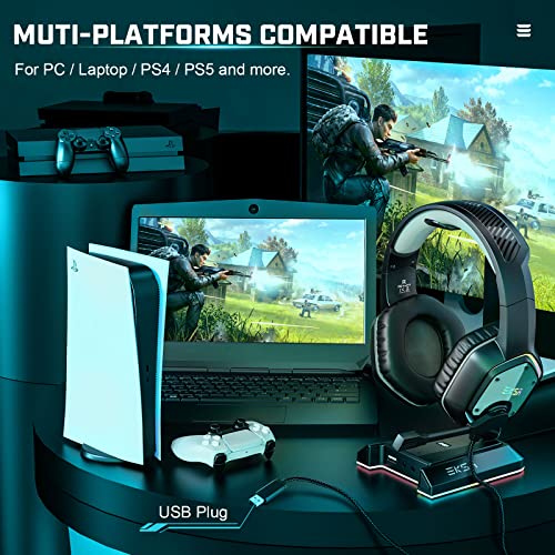 EKSA E1000 USB Gaming Headset for PC, Computer Headphones with Microphone/Mic Noise Cancelling, 7.1 Surround Sound, RGB Light - Wired Headphones for PS4, PS5 Console, Laptop, Call Center - color: RGB