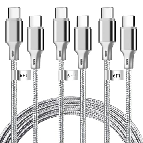 USB C to USB C Charger Cable, 3Pack 6FT Type C Fast Charging Cord Compatible for iPhone 15/16/17/Pro/Max/Plus, iPad Pro Air Ps5 Controller Samsung Galaxy - Gray - color: Grey, style: 3P C2C 6FT