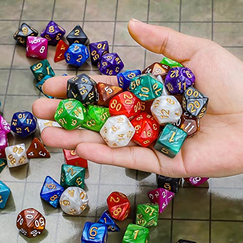 CiaraQ Polyhedral Dice Set - DND Role Playing Dice | Acrylic RPG Dice for Dungeons and Dragons MTG Table Games, Multi-color, 70pcs - color: Multicolor3
