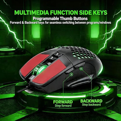 【 Plug and Play - 59 Inch Cable 】 Wired Gaming USB Mouse - Honeycomb Hollow - Anti-Slip - RGB Lighting - Ultra Lightweight Design - 4 Adjustable DPI - Office & Gaming Universal - color: Black, size: Professional Mouse