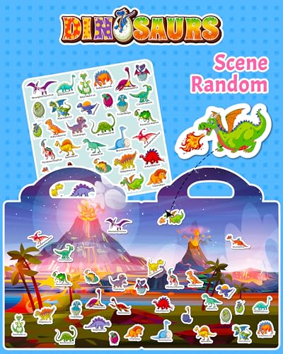 Walenced Reusable Sticker Book for Toddlers, Travel Stickers for Kids, Toddler Craft Activities Toys, Birthday Gifts for Boys & Girls - style: Dinosaur