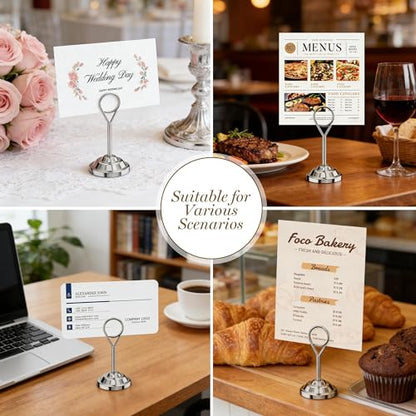 Urban Deco 16 Pieces Table Card Holder Place Card Holders 4 inches Steel Card Holders for Photos, Food Signs, Memo Notes, Weddings, Restaurants, Birthdays (Silver Round) - color: Silver Round