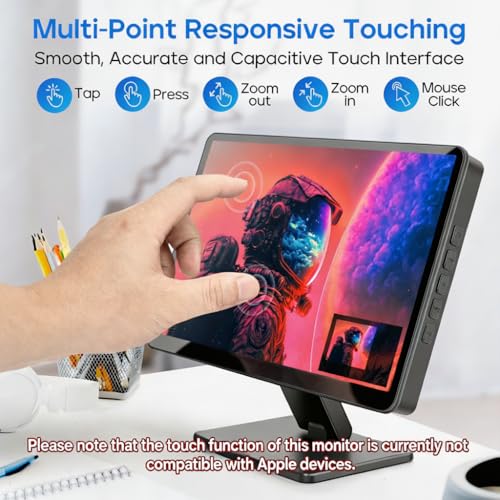 ROADOM 10.1" Touchscreen Monitor, 1024x600 IPS Raspberry Pi Screen, HDMI | 5-Point Touch, Dual Speakers, Plug & Play, Pi 5/4/3/Zero, Home Assistant, Gaming, PC Sub-Monitor, 3 Display Modes, with Case - size: 10.1 Inch