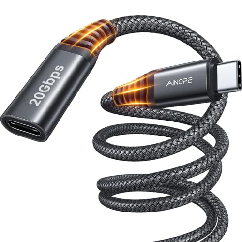 AINOPE USB C Extension Cable, 20Gbps/USB3.2 Fast Transfer USB Type C Extender 1240W Charging Compatible with iPhone 16 pro max/PSVR2/USB C Hub/MacBook Air M2 Pro/iPad/Magsafe Charger,6.6FT,Black - color: Black, size: 6.6FT