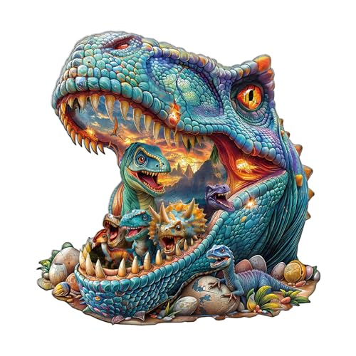 Jigfoxy Wooden Puzzle for Adults, Dinosaurs Jigsaw Puzzles for Adult, Unique Animal Shape Wood Cut Puzzles, Christmas Thanksgiving Gifts for Friends Family (M-11.4 * 11in-165pcs) - color: Fantasy Dinosaurs, size: Medium