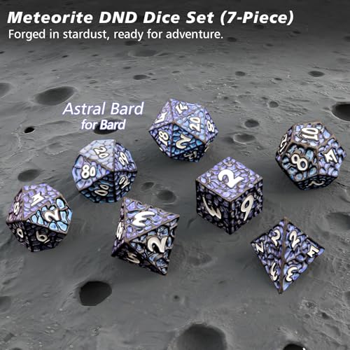 PJOY Metal DND Dice Set for Dungeons and Dragons Dice with Case Meteorite Black Blue Glitters 7PCS 16mm Role Playing Cool DND Gifts for Players D&D DM Game Masters - color: Black Blue