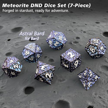 PJOY Metal DND Dice Set for Dungeons and Dragons Dice with Case Meteorite Black Blue Glitters 7PCS 16mm Role Playing Cool DND Gifts for Players D&D DM Game Masters - color: Black Blue