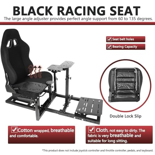 Supllueer Racing Flight Simulator Cockpit with Black Seat Fit for Thrustmaster Hotas Warthog,for Logitech G29 G920 X52 X56, Sim Racing Cockpit, Wheel Pedal Throttle Joystick Keyboard Not Included