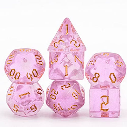7-Die DND Dice Set Polyhedral Dice Set with a Leather Dice Bag, D&D Dice Set for RPG Table Games (Pink/G) - color: Pink/G